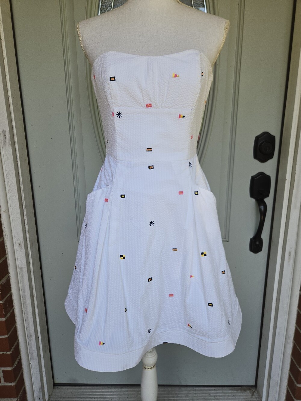 Lilly Pulitzer Natutical Seersucker Embroidered Strapless Mini Dress